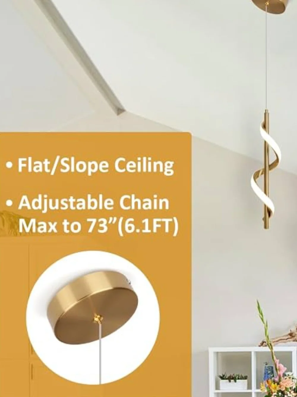 Modern Spiral Pendant Light in Gold and White New In Box